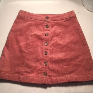 pink button down corduroy mini skirt